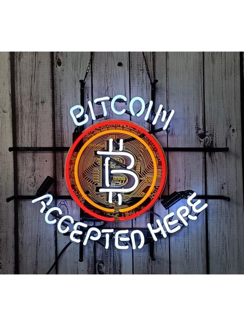 Handmade Neon Tube Wall Decor 24x20 Inch - Bitcoin Accepted Here Sign for Bar